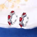 Silver hoop earrings featuring pear-cut red zircon stones with white micro-pave detailing - Pear Zirconia Ear Hook (0798) / Red
