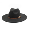 Classic black wool fedora hat featuring a brown leather band and gold horseshoe buckle - M (56-58cm) / Black
