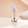 Single 4mm fireworks cut purple zircon ear stud with silver metal base for women - 4mm Zircon + Screw Back / Purple (Single Piece)