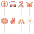Lot de 8 décorations de gâteau Two Groovy hippie boho marguerite pour fête d'anniversaire - Toppers à cupcakes de style hippie (Y-00126-4)