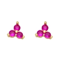 Vista dettagliata degli orecchini a fiore in zircone rosso rosa con elegante montatura dorata - Oro 18K / Rosso rosa