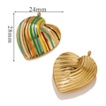 Detail view of heart-shaped stainless steel enamel pendants showing size 28mm by 24mm - Stripes-Multicolor