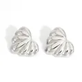 Polished silver heart-shaped stud earrings with textured pleated metal design - Silver (PDE3370)