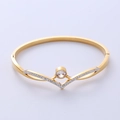 Brazalete rígido dorado en forma de V para mujer con detalles de circón y piedra central - Bangle / Dorado