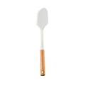 White silicone spatula with natural wood handle and hanging hole for kitchen cooking - Spatula