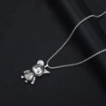 Silver hip-hop necklace with stylized mechanical animal pendant on black leather - Mechanical Ear Doll Style (A074)