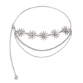 Detail of silver layered metal waist chain featuring vintage sun face charms and lobster clasp - 06 Silver Sun Face