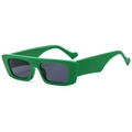 Retro rectangle sunglasses with thick green frame and dark lenses on white background - Green