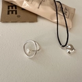 Minimalist silver open ring with white pearl and heart pendant necklace accessory - Pearl Open Ring Set (J4145)