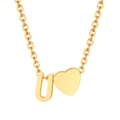 Minimalist 18K gold stainless steel necklace with heart and letter U charms - Gold - Letter U