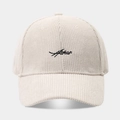 Gorra de béisbol de pana beige minimalista con letras bordadas y diseño de 6 paneles - Ajustable / Blanco