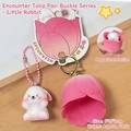 Magnetic white rabbit plush keychain inside pink tulip silicone case with bead chain - Tulip Rabbit