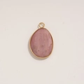 Pink natural stone oval pendant with gold plating and subtle marble textures - Style G-Oval Pink Natural Stone