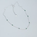 925 silver necklace with seven rectangular green emerald stones on a delicate box chain - Platinum Color (YHN075) / Silver