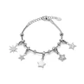 Silver stainless steel star bracelet with zircon charms and detailed size measurements - Steel Stars Style(E675)