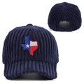 Dark blue corduroy Texas flag embroidery baseball cap with thick ribbed texture for winter - Navy Blue