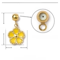 Detail view of yellow enamel flower charm with internal rubber stopper and dimensions - Yellow Flower