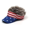 American flag visor with grey synthetic wig hair for festival and hip-hop parties - Red Stripes + Coffee Hair