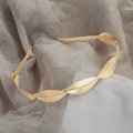 Elegant gold leaf headband with detailed metallic textures on a soft grey tulle background - 3# Leaf