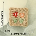 Square embroidered patch with red and orange flowers, 4.4cm size for DIY craft projects - Beige Square Red and Orange Flowers