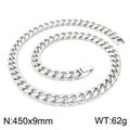 Polished silver stainless steel Cuban chain necklace, 450x9mm size and 62g weight - 450mm x 9mm (KN225295-Z)