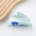 Light blue pearlescent dolphin hair clip with navy stripes and rhinestone eye detail - D7-1-12 Light Blue Pearl Dolphin