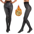 Dunkelgraue Thermo-Leggings mit Perlglanz-Effekt und breitem Bauchweg-Bund - Unterteile / 240g Verdicktes Fleece / Metallic Transluzent Schwarz