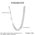 Détail du collier asymétrique en acier inoxydable avec maillons trombone et gourmette - Style de Patchwork Argenté (KN235290-Z)
