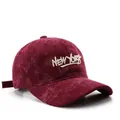 Retro burgundy corduroy baseball cap with off-white NEW YORK embroidery and adjustable strap - Burgundy