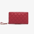 Portefeuille long en cuir matelassé rouge avec dragonne et fermeture à glissière - Rouge