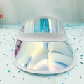Holographic PVC sun visor with white trim and iridescent reflective finish for summer - Blue Holographic-Elastic Band