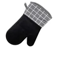 Black silicone oven mitt with honeycomb texture and grey checkered cotton cuff - Single Glove / Full Silicone Palm Grey Plaid