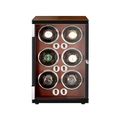 6-slot automatic watch winder box with black frame, wood top and brown interior - 6 Slots / Walnut Lacquer & Red PU