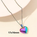 Rainbow heart pendant necklace in polished 18k plated stainless steel, 17x16mm size - Dainty Plump Heart / Colorful