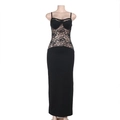Close-up of semi-transparent lace bodice and slim fit design on black party dress - S / Black