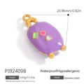 Lavender purple enamel square pendant with 18K gold plating on stainless steel charm - PJ92409B-Purple Oval