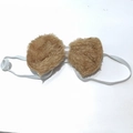 Brown faux fur bow tie with white satin center and adjustable elastic strap for costumes - Brown Bear Bow Tie