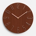 Minimalist 12-inch wall clock with dark wood grain dial and rose gold metal numerals - Coffee With Rose Gold Numbers