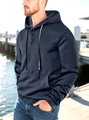Ανδρικό μπλε σκούρο hoodie σε μεγάλο μέγεθος από ύφασμα ζακάρ με κουμπιά στη λαιμόκοψη - S / Ναυτικό μπλε
