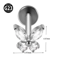 Labret a farfalla in titanio G23 con zirconi cubici trasparenti da 4.85x4.93mm - Colore Acciaio-Farfalla Piccola / 1.2x8mm