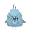 Light blue nylon backpack for women with drawstring closure and metal rivet flap - Blue