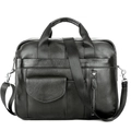 Men's black genuine cowhide leather business briefcase with large capacity laptop sleeve - Black