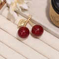 Funkelnder roter Kirsch-Anhänger mit goldenen Blättern für DIY Schmuck und Schlüsselanhänger - Dunkelrot