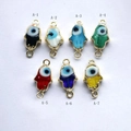 Seven colorful Hamsa Hand and Evil Eye enamel connectors for DIY jewelry making - A-1 (Hamsa Hand - Black)