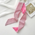 Pink and white narrow silk scarf featuring abstract bird patterns and floral texture - Houndstooth Pink