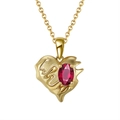 Bohemian gold heart necklace featuring a molten lava design and a red oval gemstone - Garnet 14K Gold Plated Approx. 4g