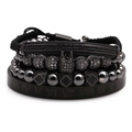 Detail eines 4-teiligen Herren-Armbandsets mit Kronenperle und römischem Zahlenreif - Gunmetal