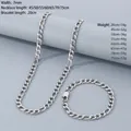 Hip-hop stainless steel curb chain necklace 7mm width with size and weight chart - 7mm Steel Silver Figaro 3-1 / Necklace 55cm