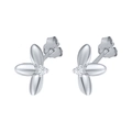 Elegante S925 Sterling Silber Blumenstecker mit mikrogefasstem Zirkonia-Stein - 3-Blütenblatt Blume Einzelzirkonia Stil / Silber