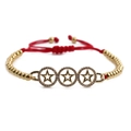 Adjustable gold-plated star charm bracelet with red woven cord and crystal stones - Red with Copper Beads
